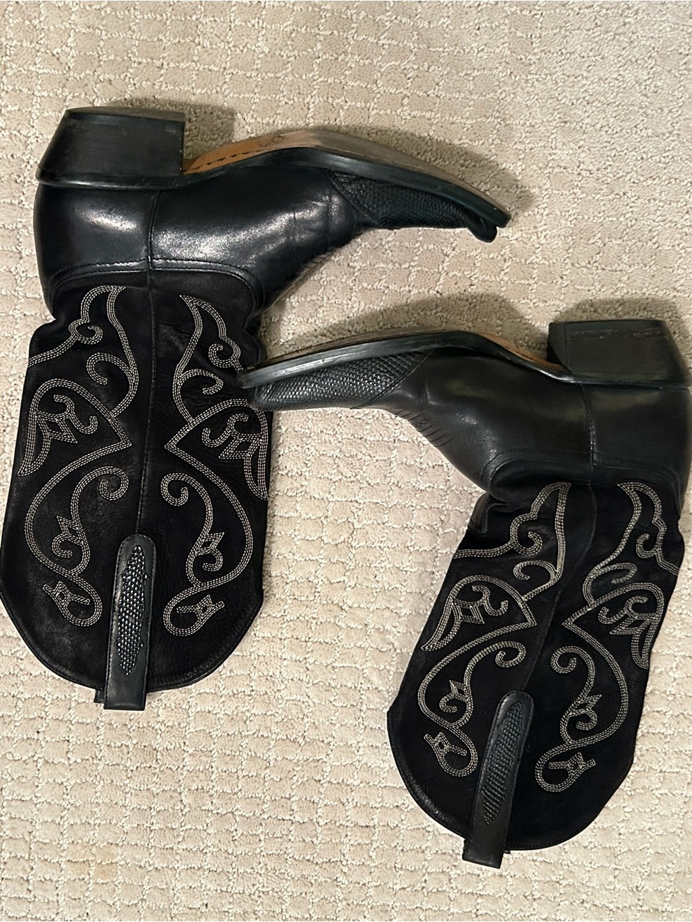 Nine West Black Leather and Suede Embellished Heeled Boots